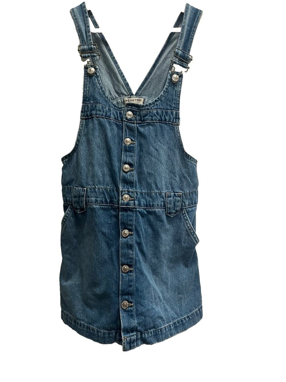Free People We The Free Edie Denim Skirtall XS Overall Dress blue pinafore